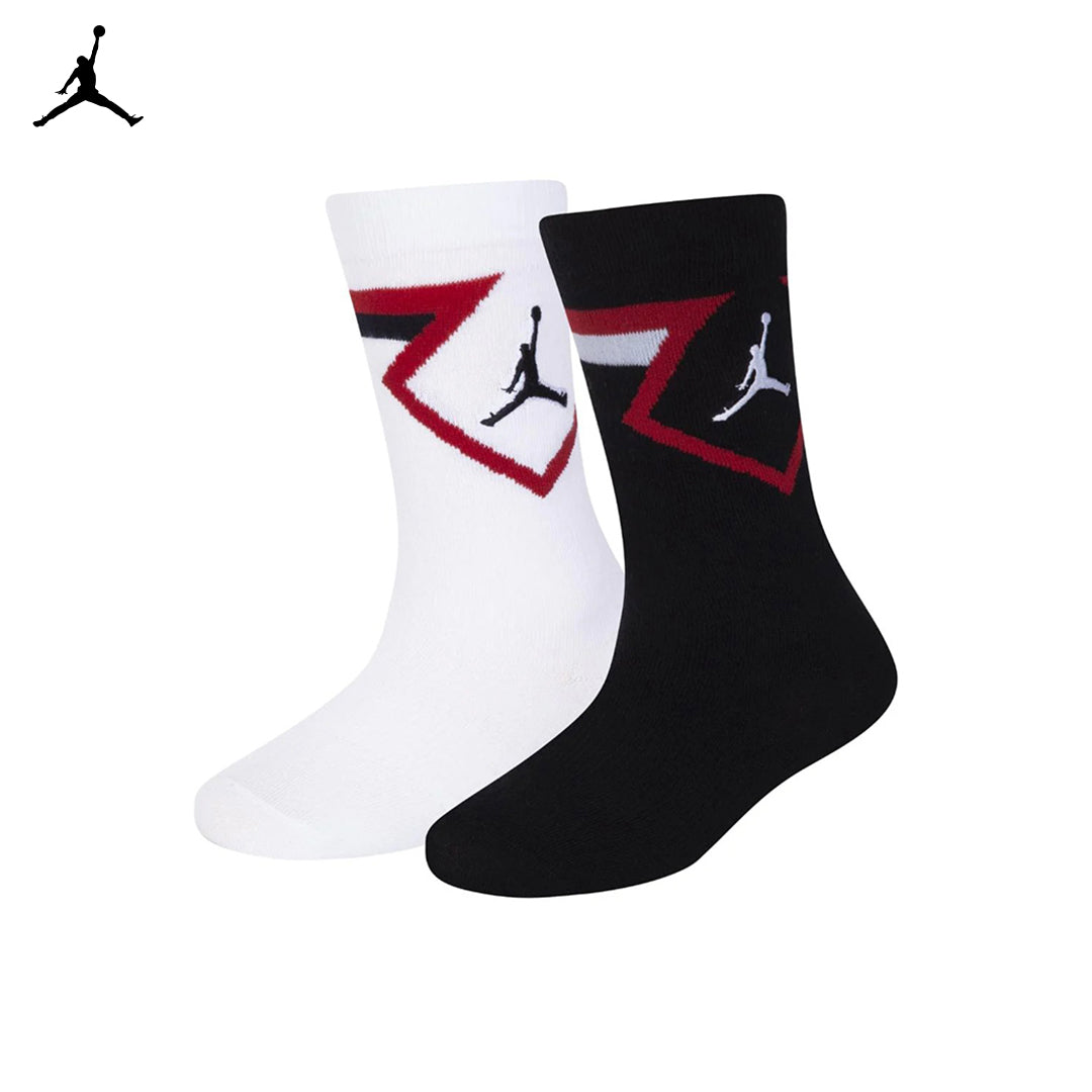 Jordan 2-Pack Diamond High Crew White & Black Socks (Little Kids)