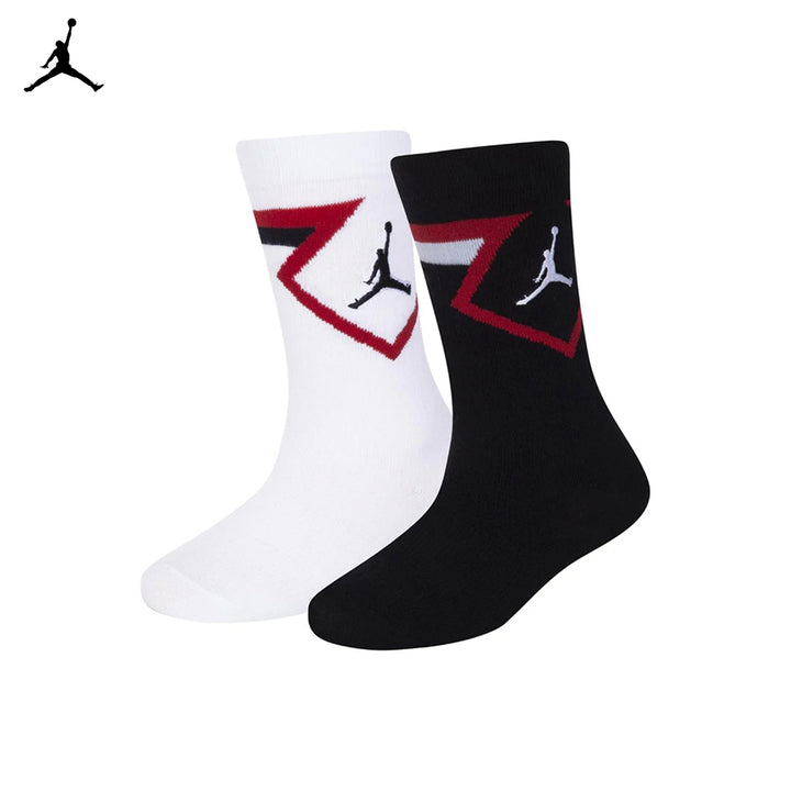 Jordan 2-Pack Diamond High Crew White & Black Socks (Little Kids)