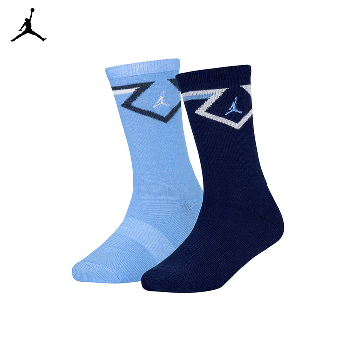 Jordan 2-Pack Diamond High Crew White & Blue Socks (Little Kids)