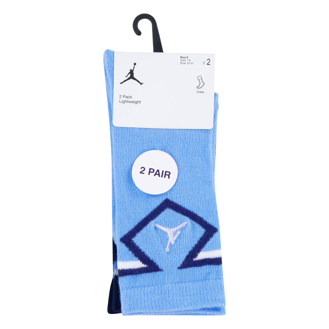 Jordan 2-Pack Diamond High Crew White & Blue Socks (Little Kids)
