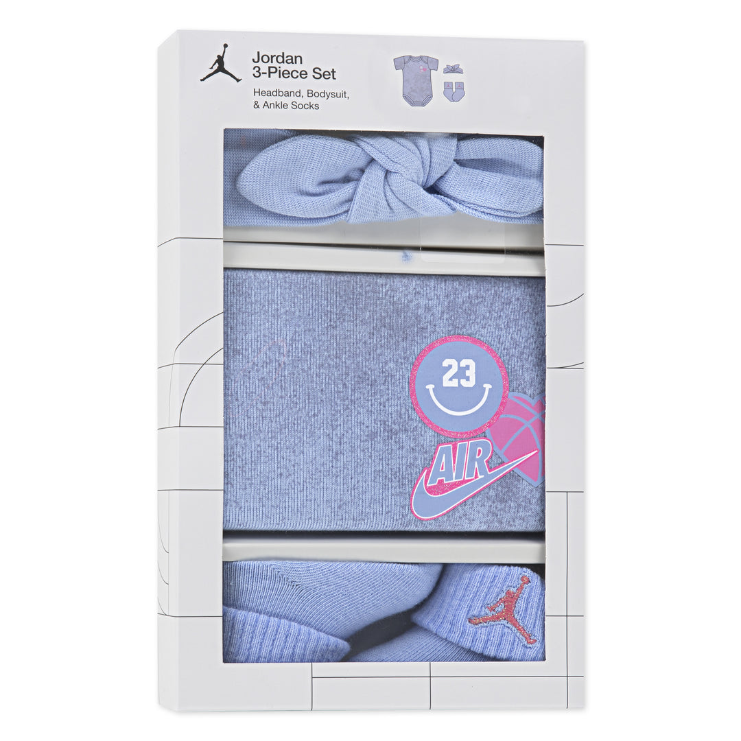 Jordan Girls 3-Piece Blue Jeans & Bling Bodysuit, Headband and Socks Gift Set (Newborn)