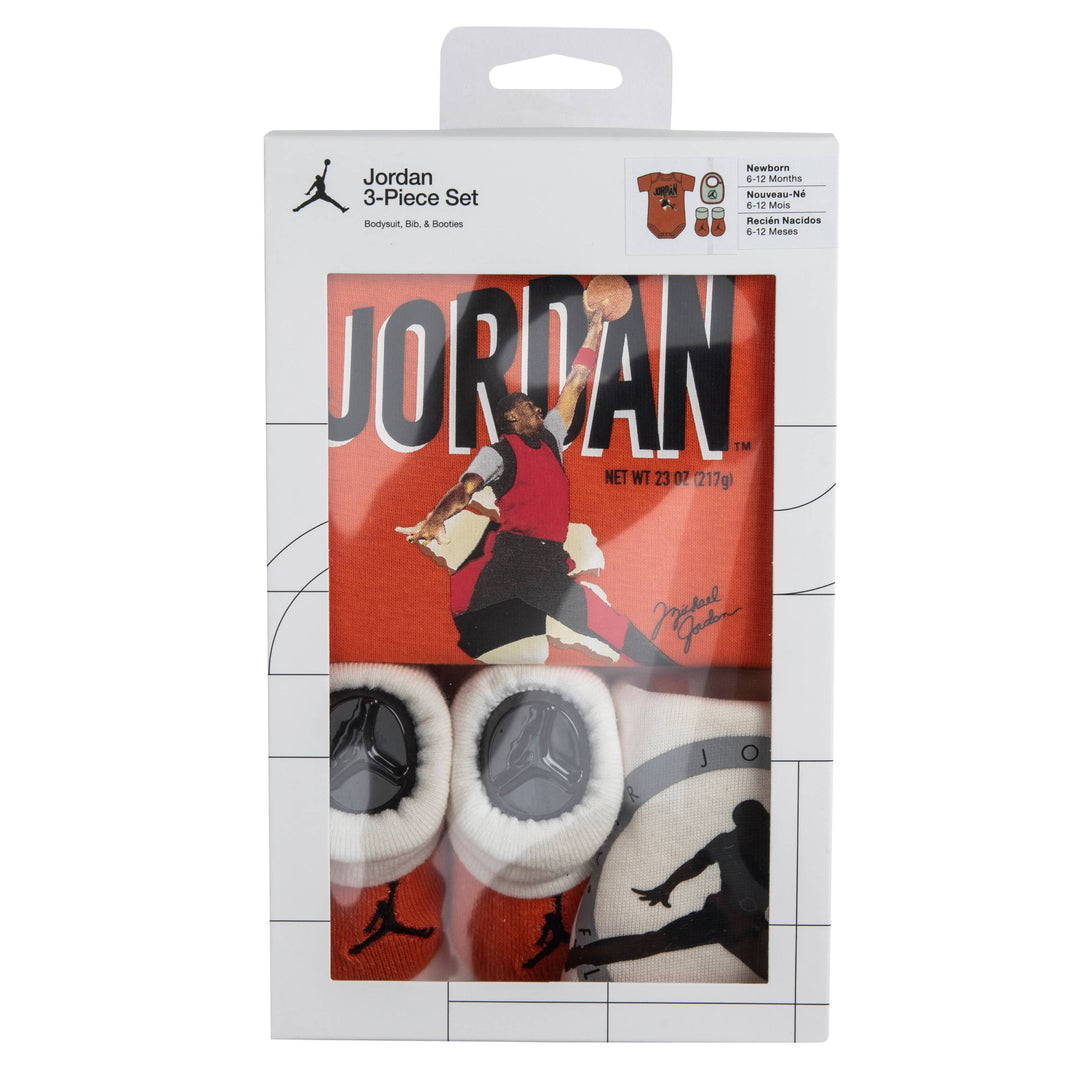 Jordan 3-Piece Bodysuit, Bib & Booties Orange Gift Set (Newborn)