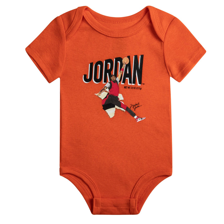 Jordan 3-Piece Bodysuit, Bib & Booties Orange Gift Set (Newborn)