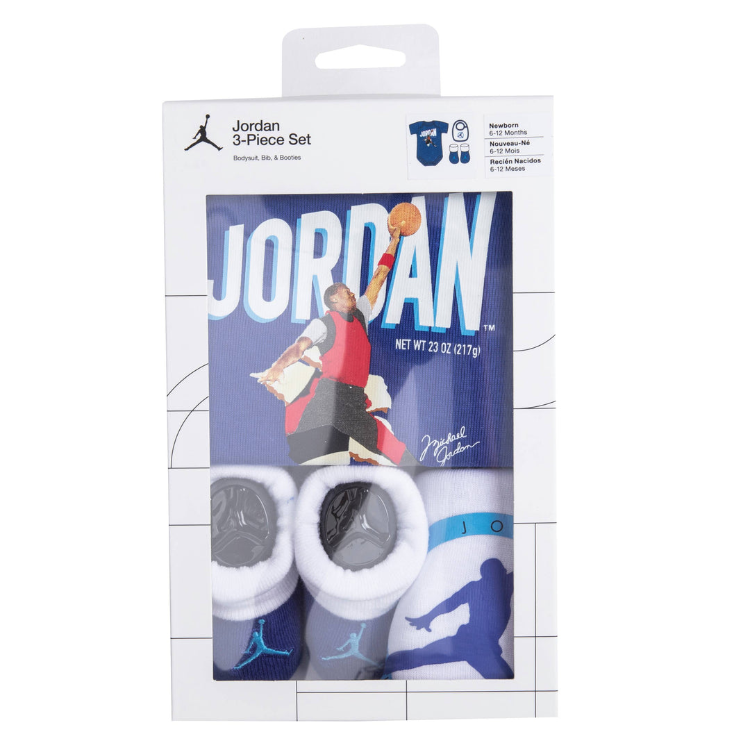Jordan 3-Piece Bodysuit, Bib & Booties Blue Gift Set (Newborn)