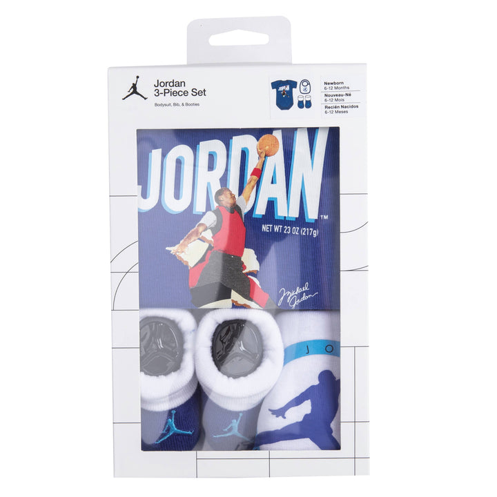 Jordan 3-Piece Bodysuit, Bib & Booties Blue Gift Set (Newborn)