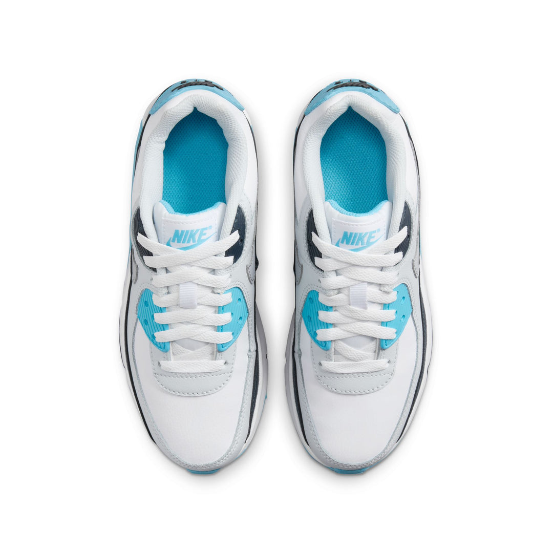 Nike Air Max 90 White & Baltic Blue Sneakers (Big Kids)
