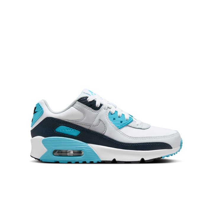 Nike Air Max 90 White & Baltic Blue Sneakers (Big Kids)