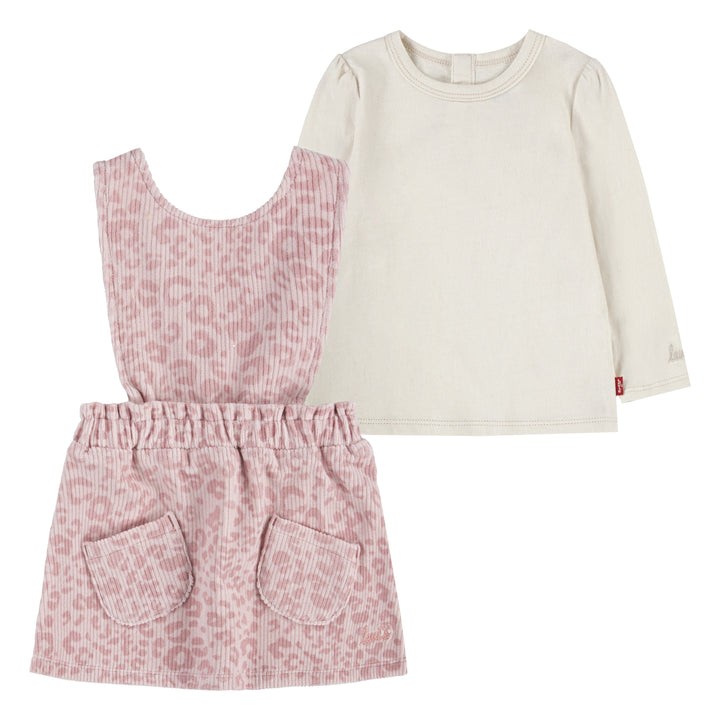 Levi's Girls 2-Piece Scrunchie Long Sleeve T-Shirt & Overall Skirts Set (Infant)