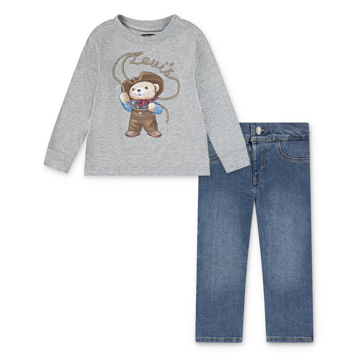 Levi's Boys Cowboy Tee & Carpenter Set Grey Heather (Toddler)