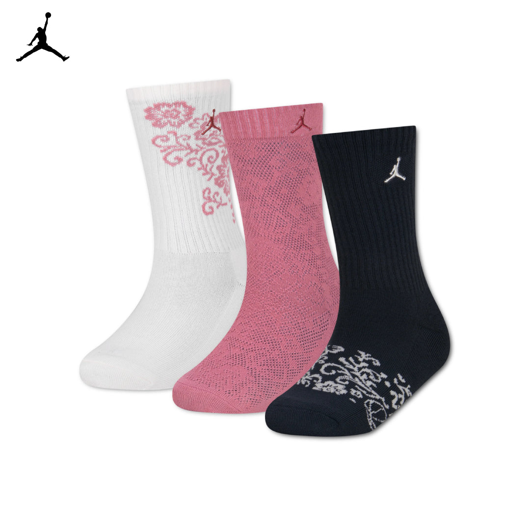 Jordan Girls 3-Pack Floral Lace Crew Socks (Big Kids)