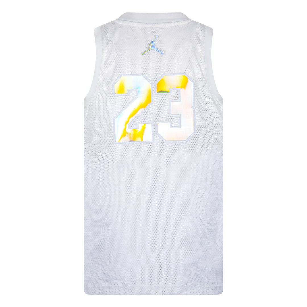 Jordan Girls 23 AOP Metallic Gray Jersey (Big Kids)