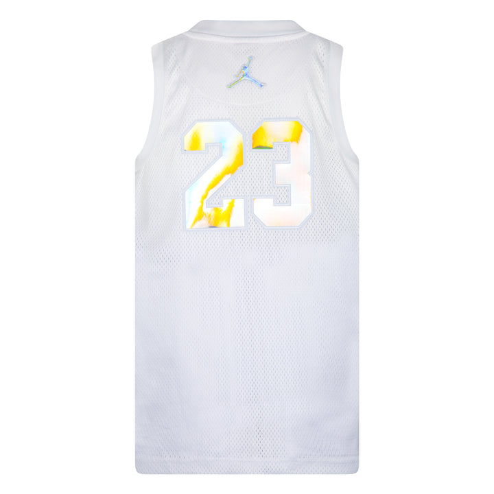 Jordan Girls 23 AOP Metallic Gray Jersey (Big Kids)