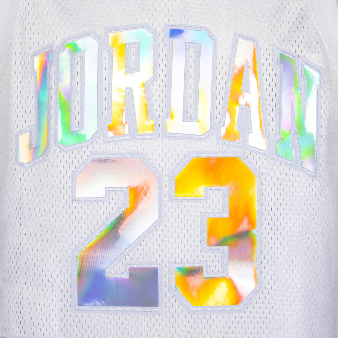 Jordan Girls 23 AOP Metallic Gray Jersey (Big Kids)