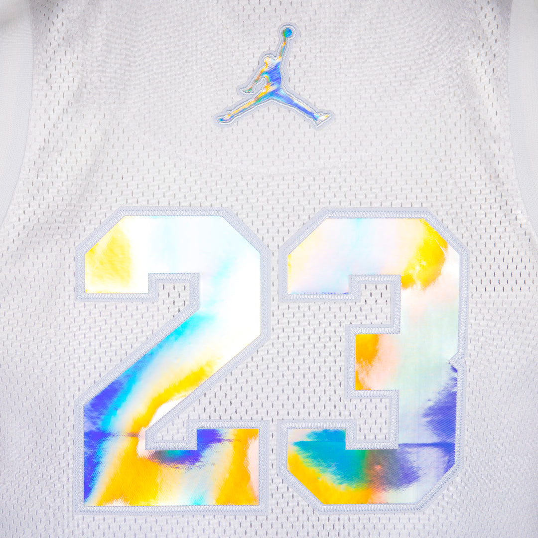 Jordan Girls 23 AOP Metallic Gray Jersey (Big Kids)