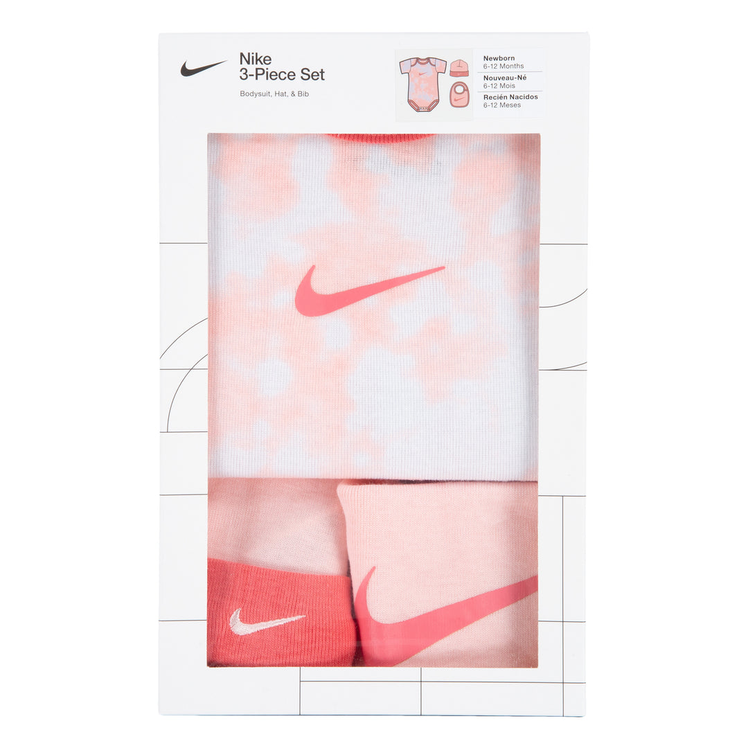 Nike 3-Piece Cloud-Dye Days Bodysuit, Hat & Bib Pink Set (Infant)
