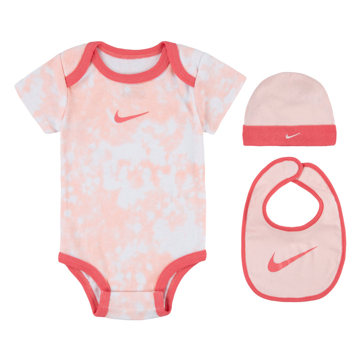 Nike 3-Piece Cloud-Dye Days Bodysuit, Hat & Bib Pink Set (Infant)