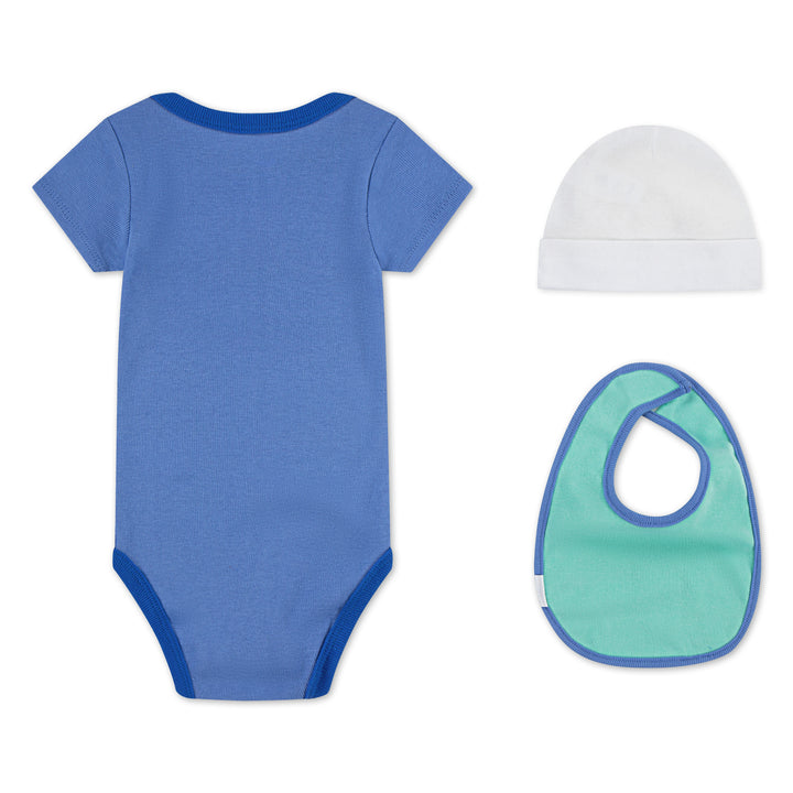 Nike 3-Piece Art of Play Bodysuit, Hat & Bib Blue Set (Newborn)
