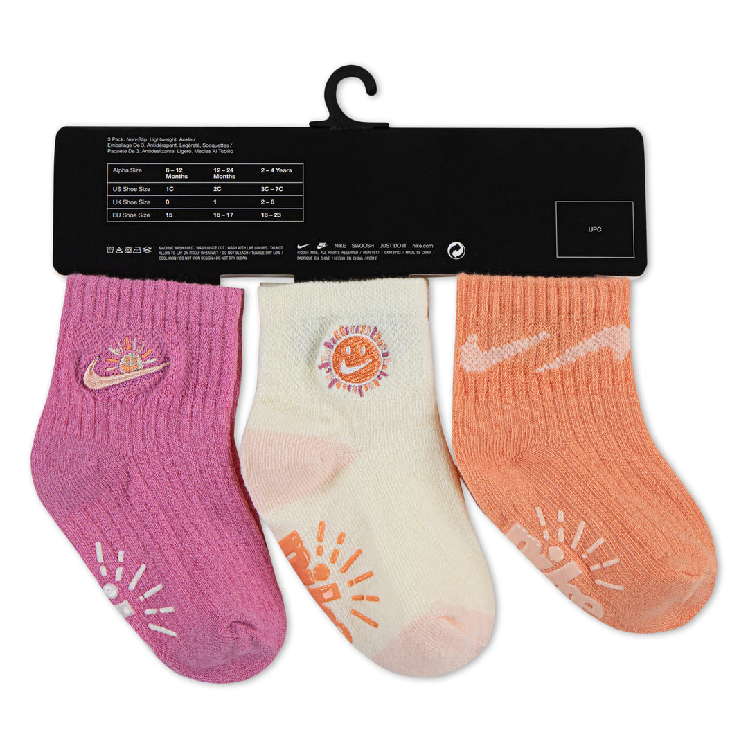 Nike Girls 3-Pack Sunny Swoosh Quarter Ankle Socks (Infant)