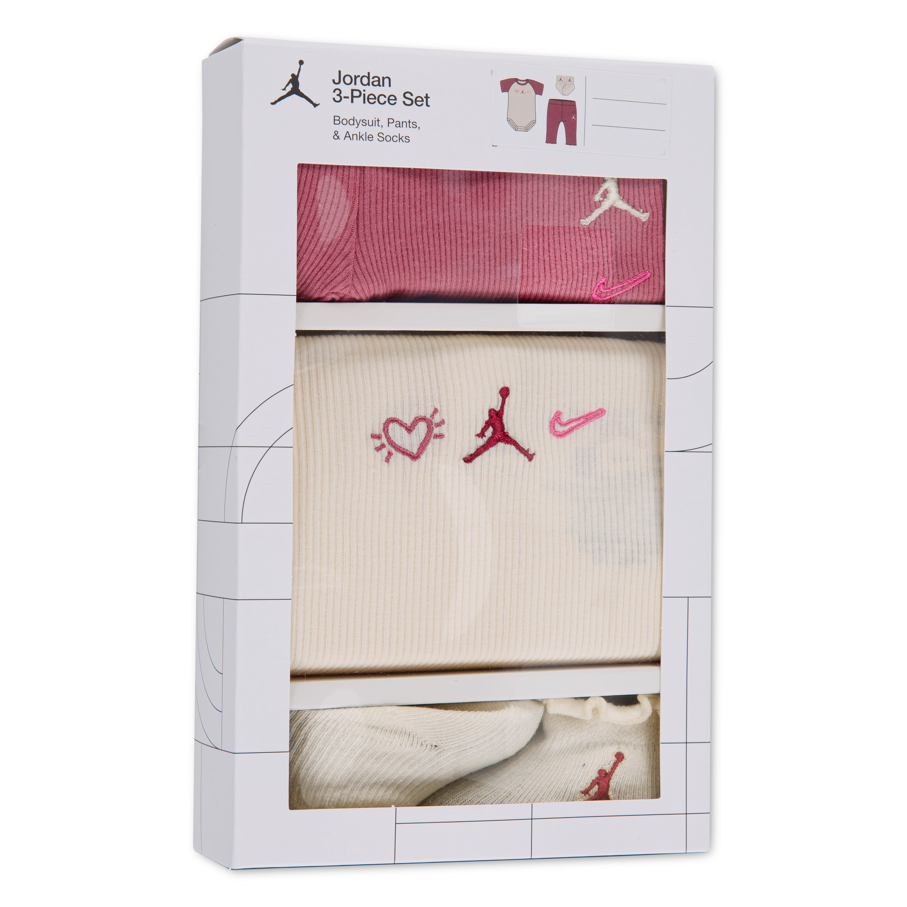 Jordan Girls 3-Piece Love Is in The Air Bodysuit, Pants & Ankle Socks Gift Set (Newborn)